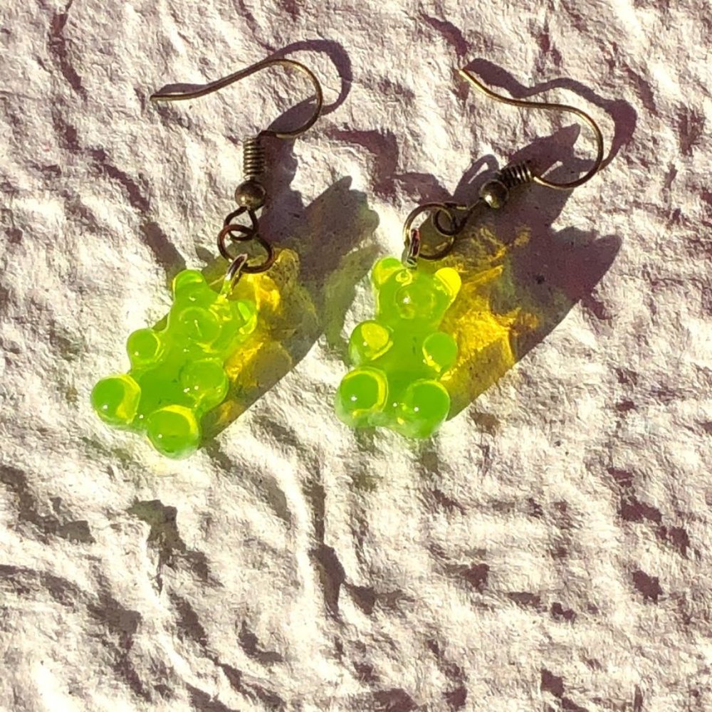 Green gummy bear earrings